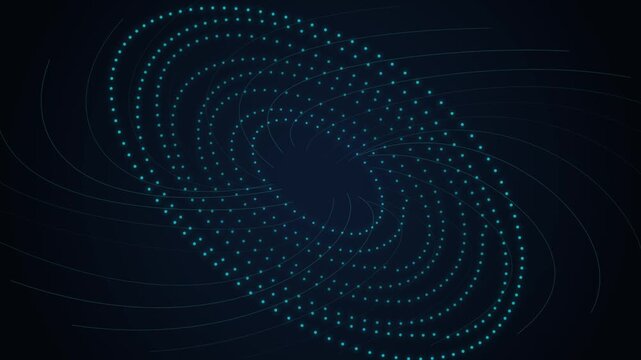 Glowing Blue Neon Particle Spiral Spinning on Dark Background Futuristic Cyber Vortex Loop Animation