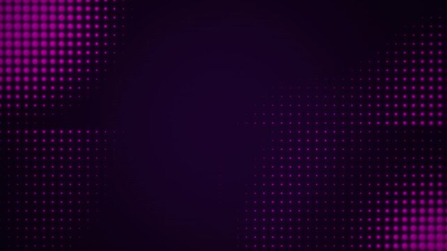 Glowing magenta halftone dot pattern pulsing on a dark violet digital screen background loop
