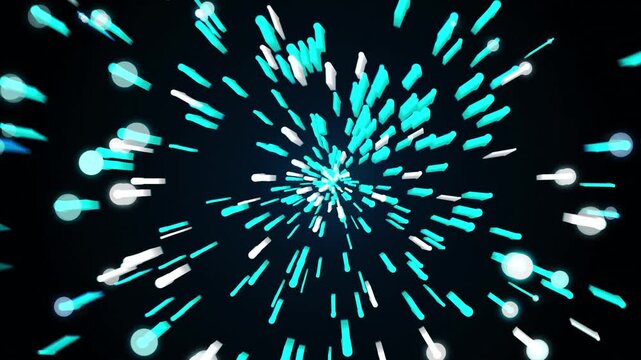 Glowing neon blue warp speed space travel motion graphics backdrop showing futuristic light streaks