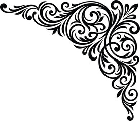 Fototapeta premium An intricate black and white decorative corner ornament featuring elegant swirling filigree motifs in a classic Victorian style