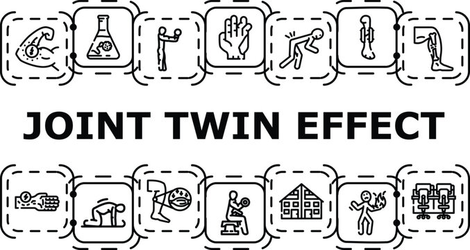 Joint twin effect banner infographic. Pairing reflection, interaction doubling, coordination synergy icon vector illustration