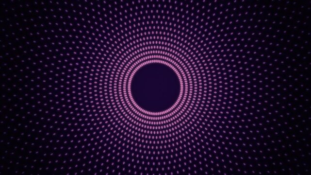 Glowing pink dotted circle tunnel looping on dark purple background futuristic technology loop