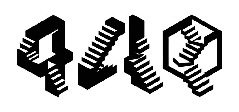 Collection of Various Impossible Geometry Staircase Illustrations in Isometric View