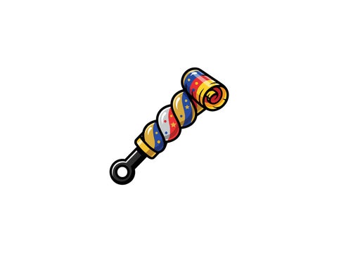 Colorful Striped Handheld Party Noisemaker With Rolled Paper Horn And Star Decorations Vector Illustration
