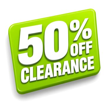 Bright Green 50% OFF Clearance Sale Tag on White Background
