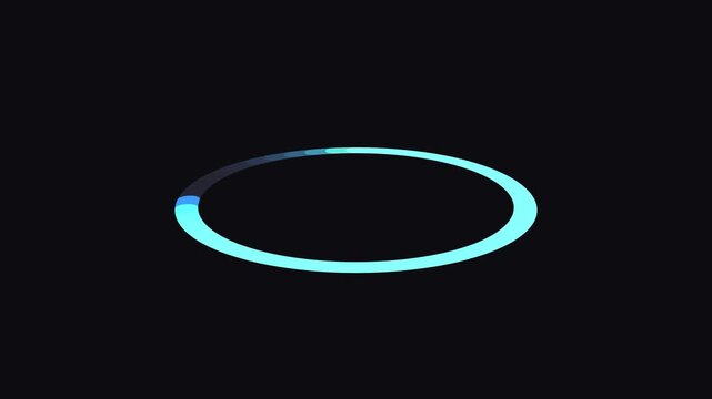 Cyan neon glowing circular loading ring spinner loop animation on dark background