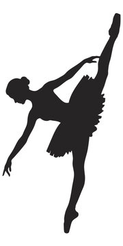 Black Silhouette of A Ballerina Doing Attitude Back Ballet Isolated on White Background