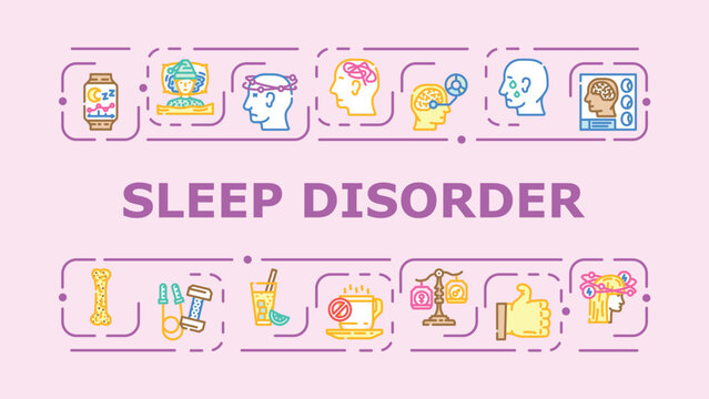 Sleep disorder banner infographic. Parasomnia unique, narcolepsy daytime, snoring produce icon vector illustration