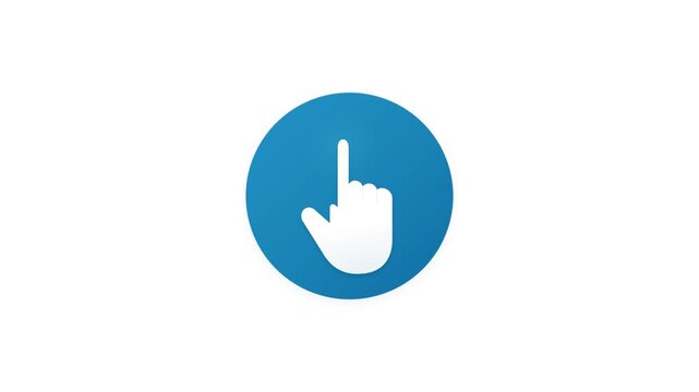 Blue hand tap gesture icon motion graphic animation on white background