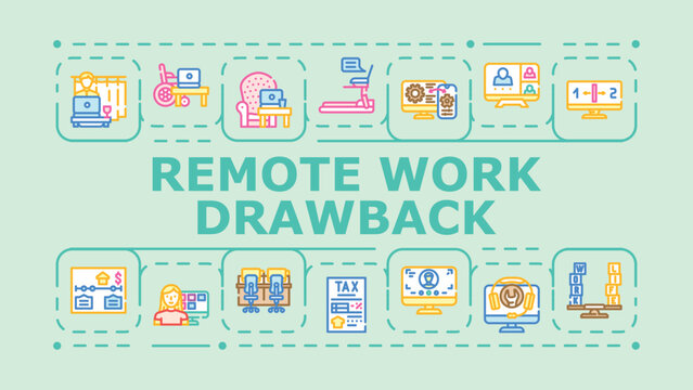 Remote work drawback banner infographic. Inefficiency procrastination, distraction delay, confusion loneliness icon vector illustration