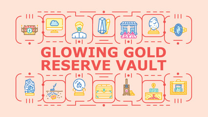 Glowing gold reserve vault banner infographic. Secure treasure, amber bright, gleam cache icon vector illustration © sevector