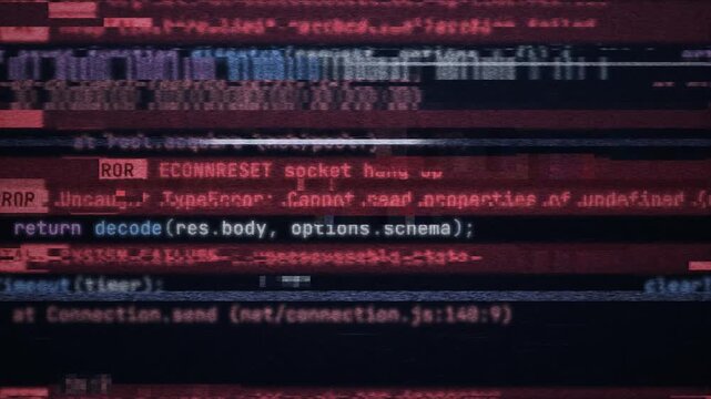 Computer Screen Displaying a Programming Error Cascade and System Failure with Glitch Effects.