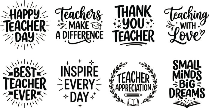 Happy teacher day typography collection with inspirational quotes and