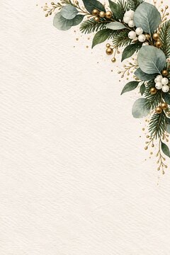 Christmas pine foliage wreath branches decorated with golden berries