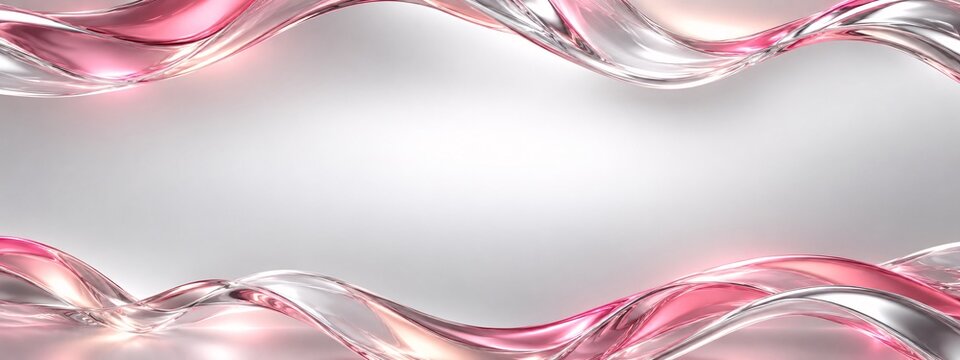 Pink liquid waves flowing across a clean gray background provide a fluid motion concept for elegant