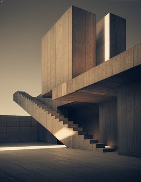 Brutalist Concrete Architecture in Dramatic Sculptural Light