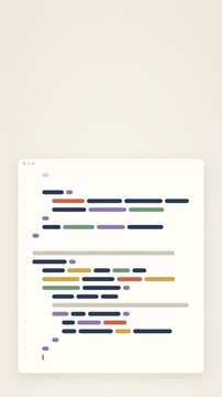 Abstract animation of colorful code blocks scrolling inside a software developer editor window.