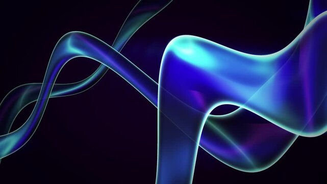 Abstract neon blue liquid waves glowing smoothly across dark background creating futuristic motion patterns in modern digital space