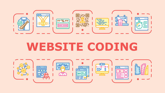 Website coding banner infographic. Frontend script, development css, javascript debugging icon vector illustration