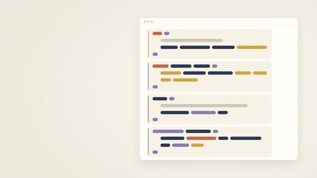 Abstract animation of code blocks being organized and refactored within a software developer window.