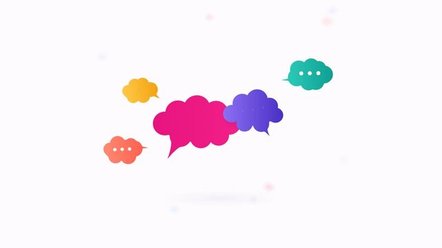Colorful speech bubbles appearing on a white background representing a group chat and community conversation.