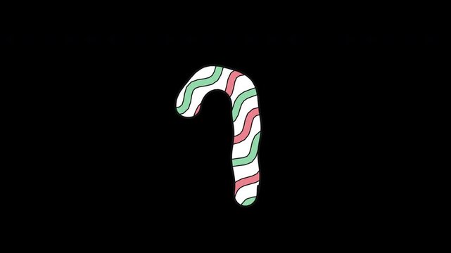 Hand Drawn candy cane holiday peppermint sweet treat dessert food 4K Hand Drawn Animation with alpha transparent background