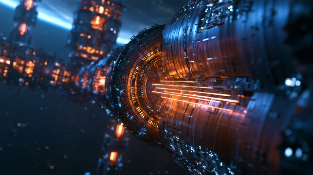 Futuristic Space Station Megastructure Orbiting Planet