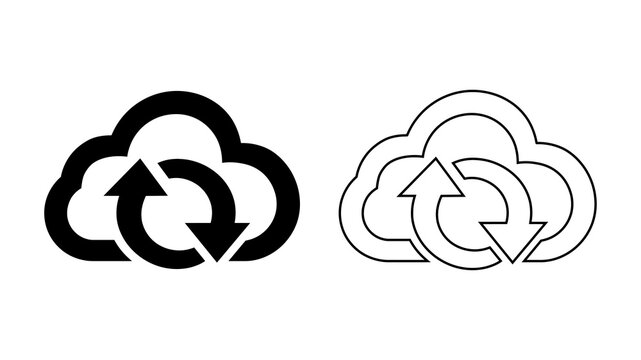 Recycling symbol icon with circular arrows black and white line art illustration loop reuse reduce