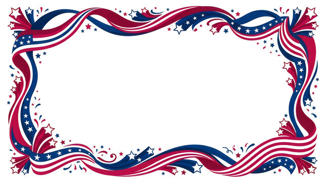 Patriotic American flag border with stars and stripes isolated on transparent background