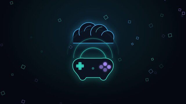 Cloud gaming concept with game controller and streaming data animation