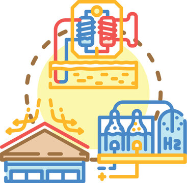 Energy refining process connecting geothermal heating system with chemical reactors and aluminum output, illustrating efficient industrial production and resource processing concept