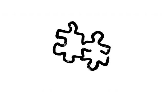Puzzle Piece For Problem Solving And Teamwork Hand Drawn Doodle Animation. Jigsaw Shape And Missing Piece Concept. Collaboration And Connection Symbol. 4K Loop With Alpha Channel.