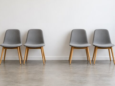 Empty Chair in Row of Waiting Room Seats, Vacancy and Missing Person Concept