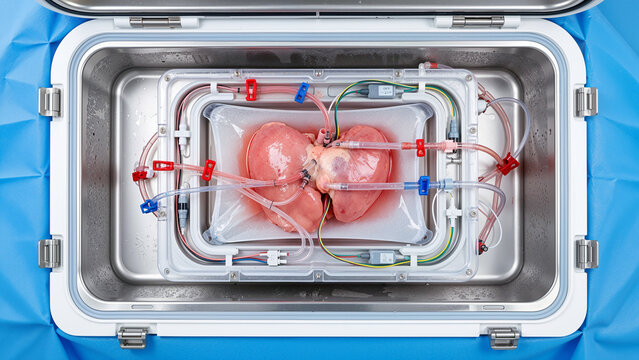 Donor Lungs Undergoing Ex Vivo Perfusion and Preservation in Sterile Medical Machine for Organ Transplantation   