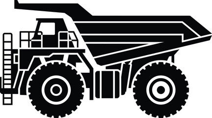 Mining Dump Truck Silhouette Vector, Industrial Heavy Equipment Icon, Construction Haul Truck Graphic Symbol © AbuHuraira