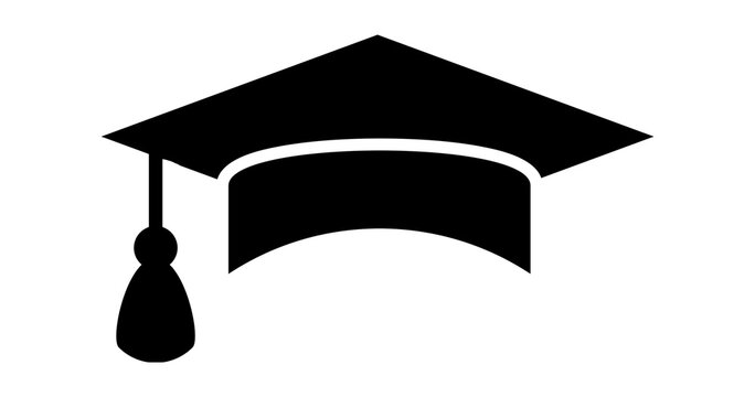 Solid black graduation cap icon representing academic achievement and education isolated on white background with graduation, mortarboard Png