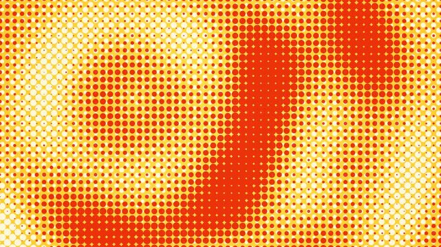 Pop art halftone dots rippling in red on yellow, seamless loop