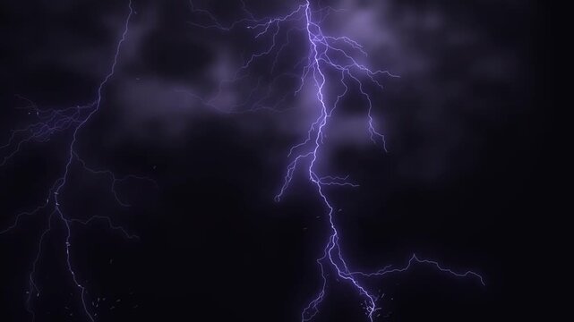Violent multiple lightning strikes with flashes and sparks on black, seamless loop