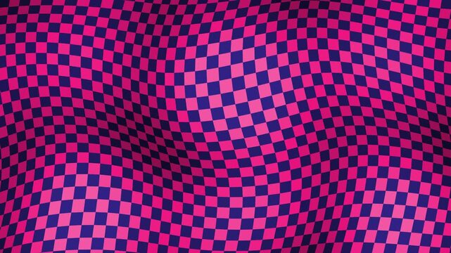 Pink and navy checkerboard pattern warping like waving fabric, seamless loop