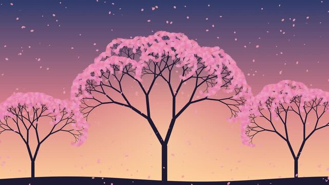Fractal tree swaying in the wind with leaves drifting, seamless loop