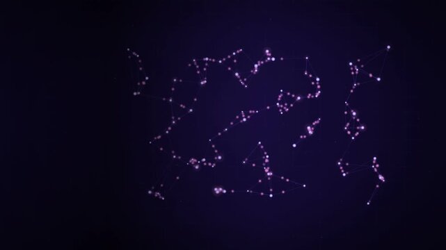 A mesmerizing video showing glowing purple constellations connected by lines shimmering against a deep, dark cosmic background, evoking a sense of vast space and celestial patterns.