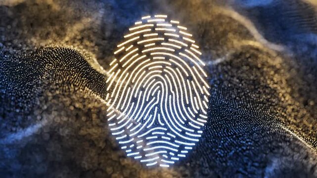 Glowing Abstract Fingerprint Forming From Gold And Blue Particles