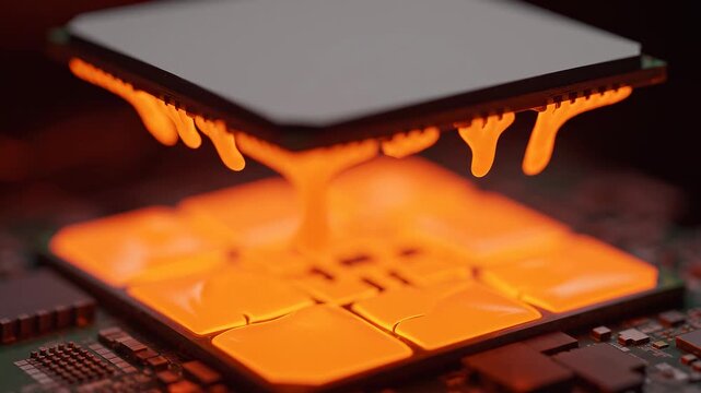 Overheating Microchip Melting With Glowing Orange Thermal Heat