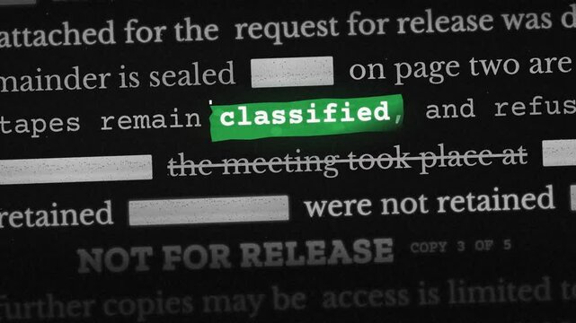 Government document with redacted text and green highlight on the word classified.