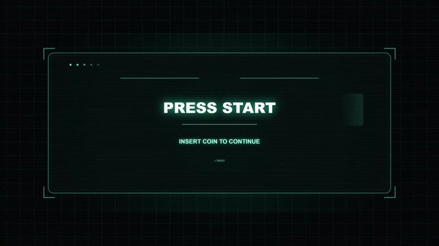 PRESS START Insert Coin To Continue Retro Arcade Interface Animation