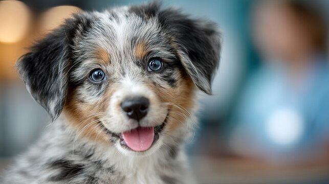 Adorable Australian Shepherd Puppy with Bright Eyes and Playful Expression.
