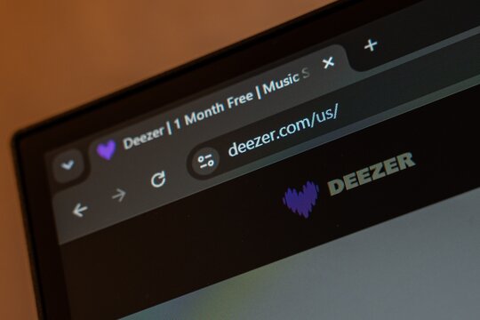 06 OCTOBER, 2026 - Tashkent, Uzbekistan: The image shows a close-up of a browser tab displaying the Deezer website.