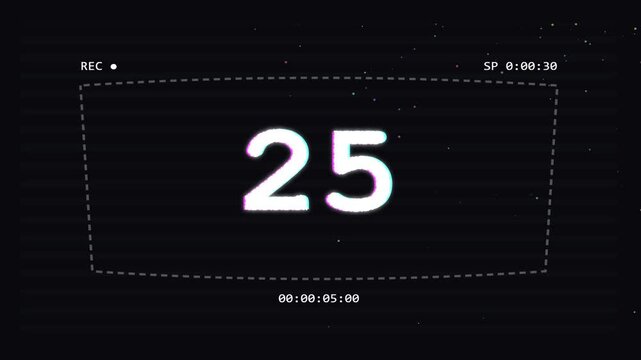 Digital countdown timer showing sequence of numbers on black background