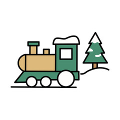 Winter Steam Locomotive Train Passing Snowy Pine Tree Vector © Paulus