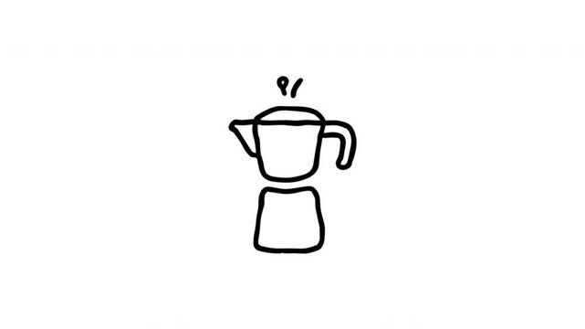 Moka Pot For Coffee Brewing And Kitchen Recipes Hand-Drawn Doodle Animation On Transparent Background. Stovetop Coffee Maker And Espresso Preparation. Seamless Animated Icon. 4K Video Overlay Element.